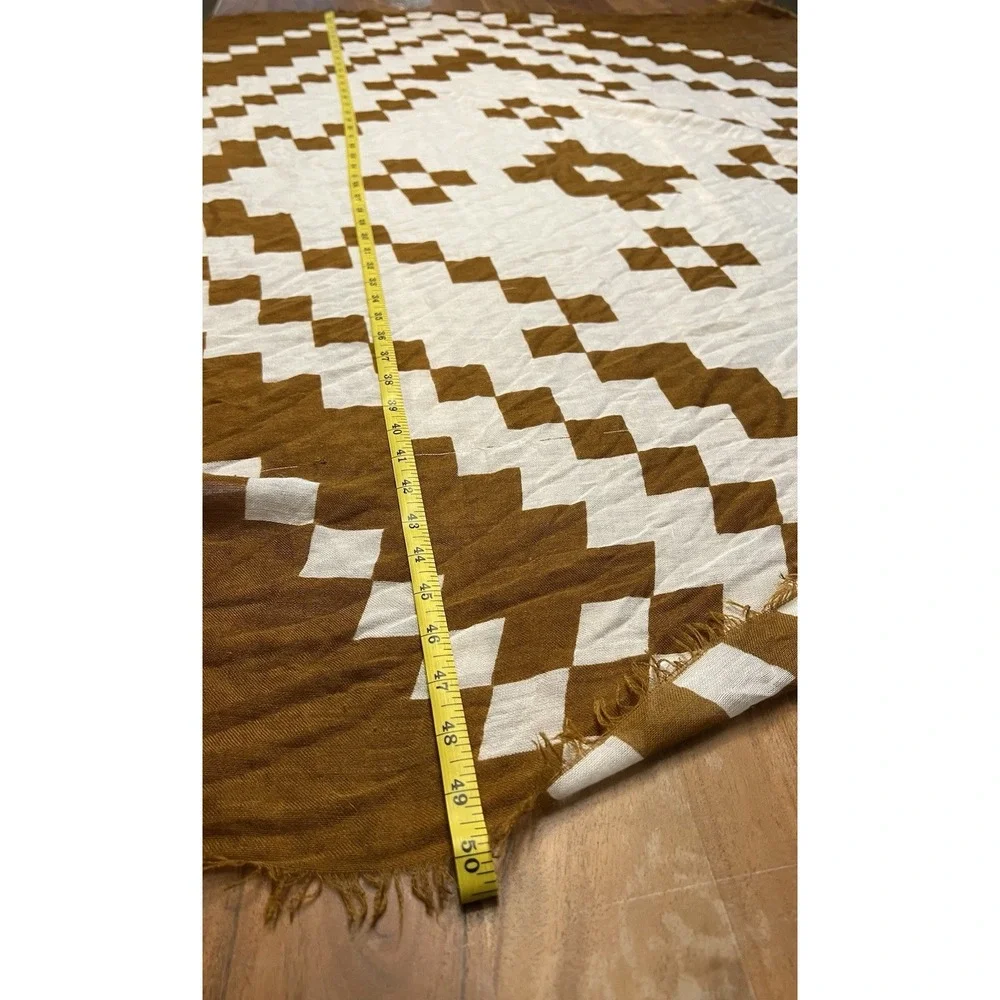 Geometric Diamond Scarf Brown Oversized Gauze Wrap Fringed Lightweight 50x46